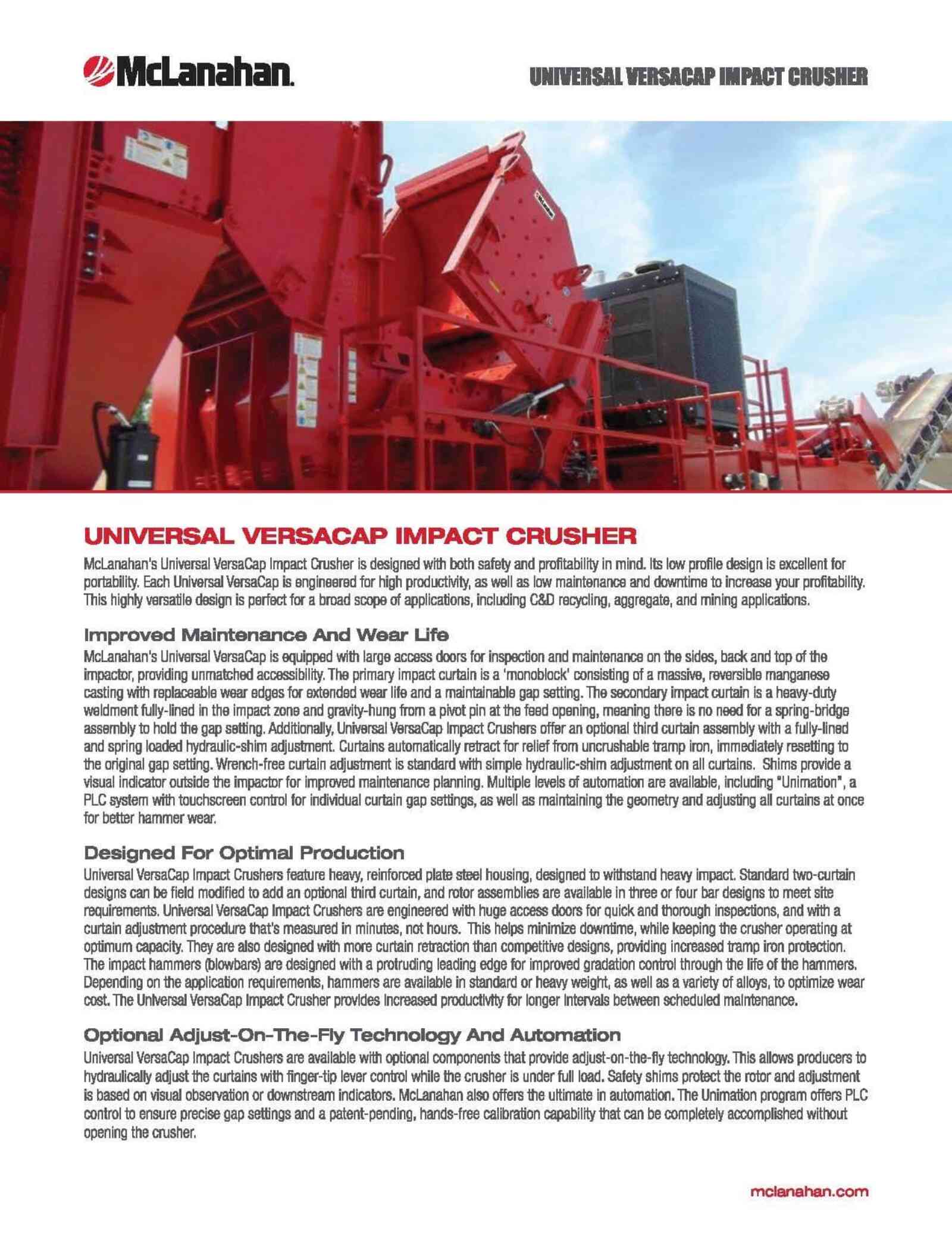 McLanahan Universal VersaCap Impact Crusher Original Factory Sample Covers and Equipment Photos