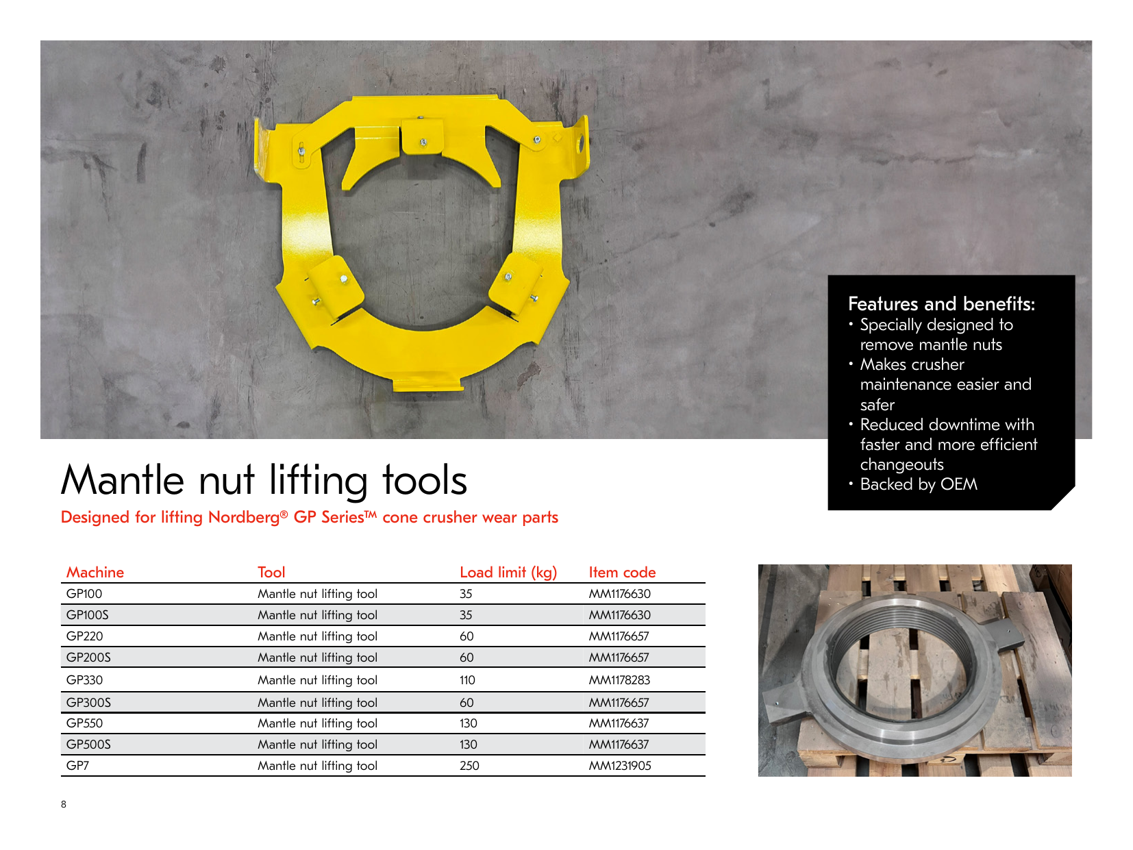 Nordberg GP Series mantle Locking Nuts sling Tool