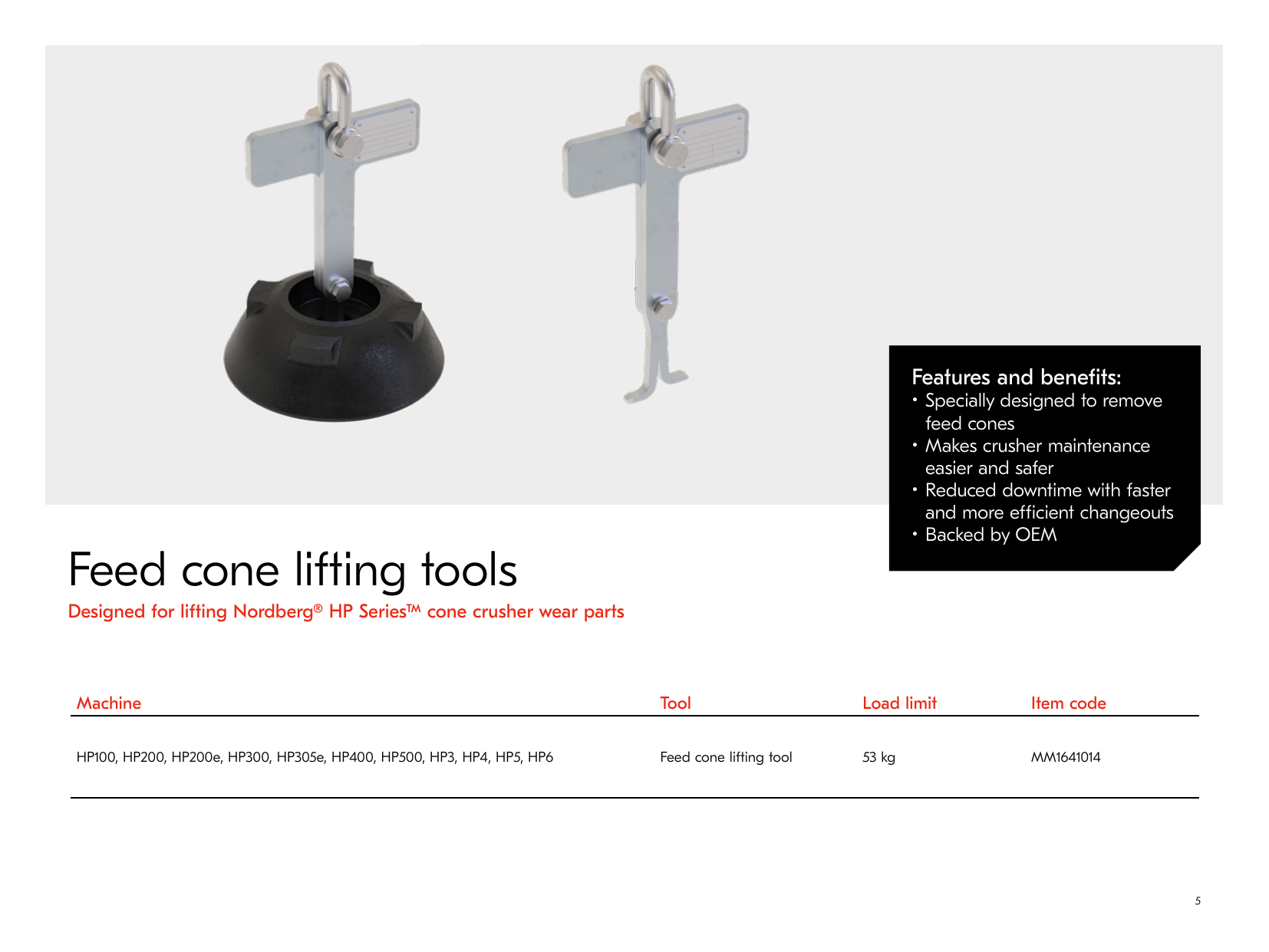 HP Series Feed-Cone Lifting Tool