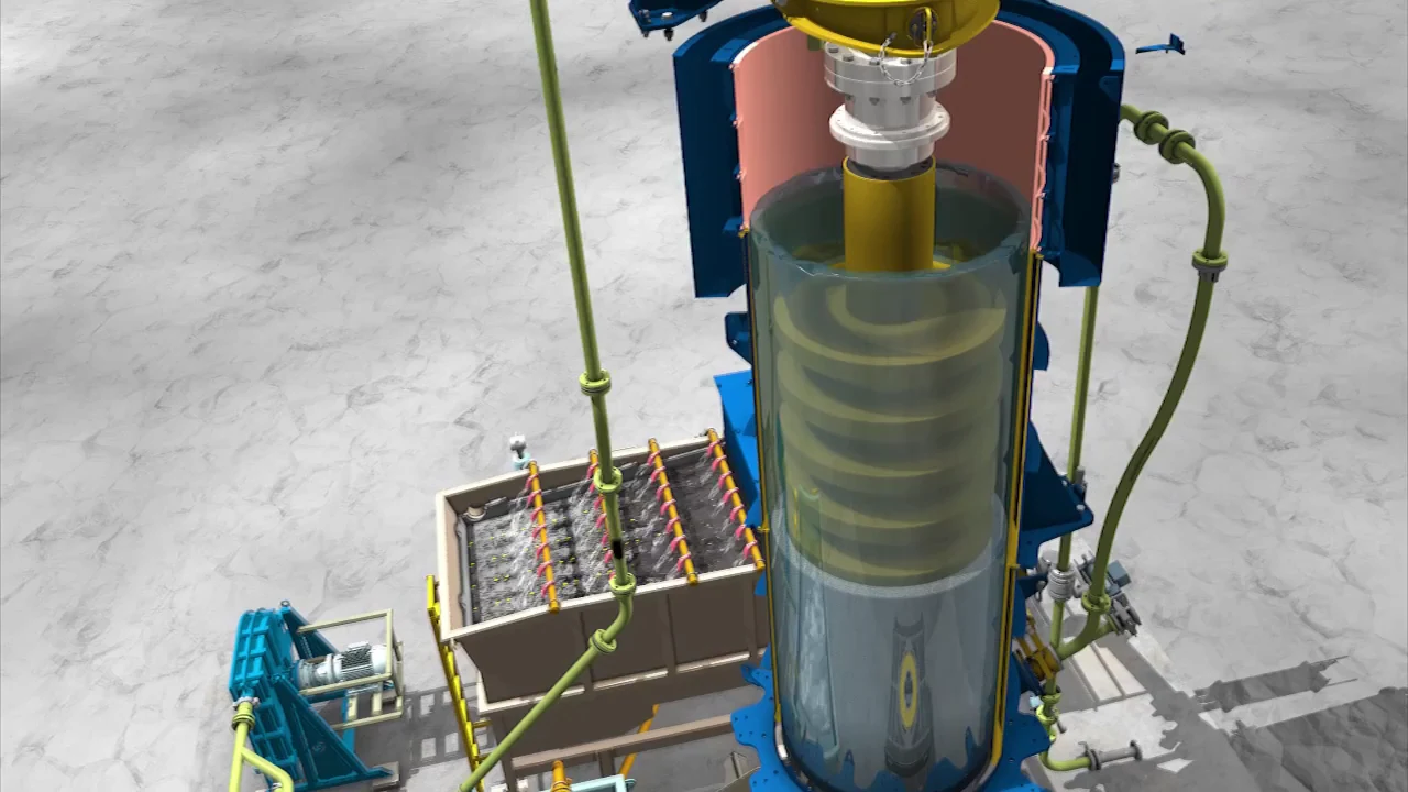 Conjunto de discos y cámara de molienda en el vídeo de mantenimiento del FLS VXPmill