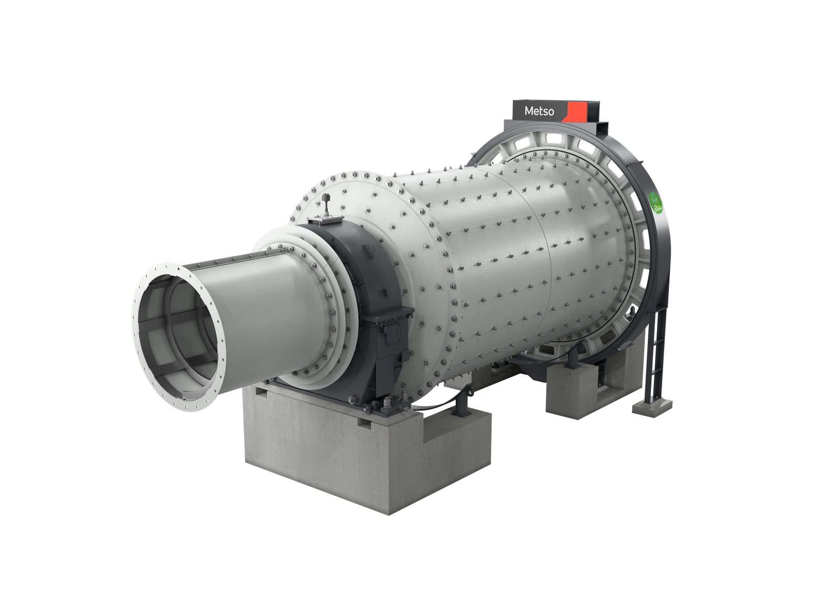Vista posterior de un molino de bolas Metso Select con accionamiento por engranajes, imagen del fabricante