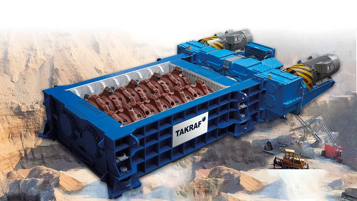 Calibrador primario TAKRAF TCS-X 14.35 que muestra la zona de rodillos dentados