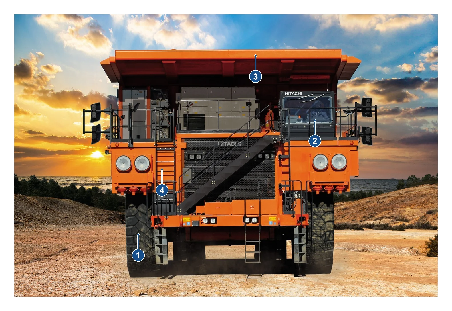 Hitachi Construction Machinery Rigid dump trucks – Esquema de ubicación de componentes