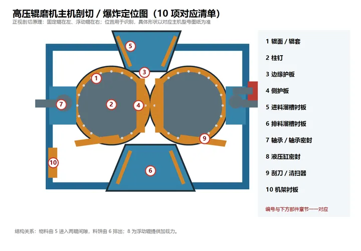 高压辊磨机主机剖切定位图